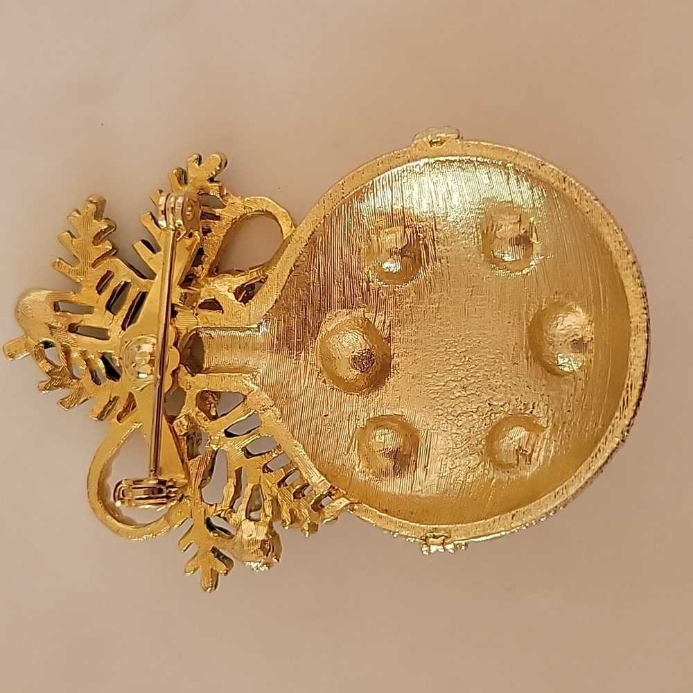 Jeweled Christmas Ornanent Brooch Pin With Holly - Picture 3 of 6